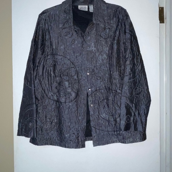 Chico's Design Jackets & Blazers - Chicos Design Silk Embroidered Beaded Jacket Size 2 Sz L Black Gray Evening Wear